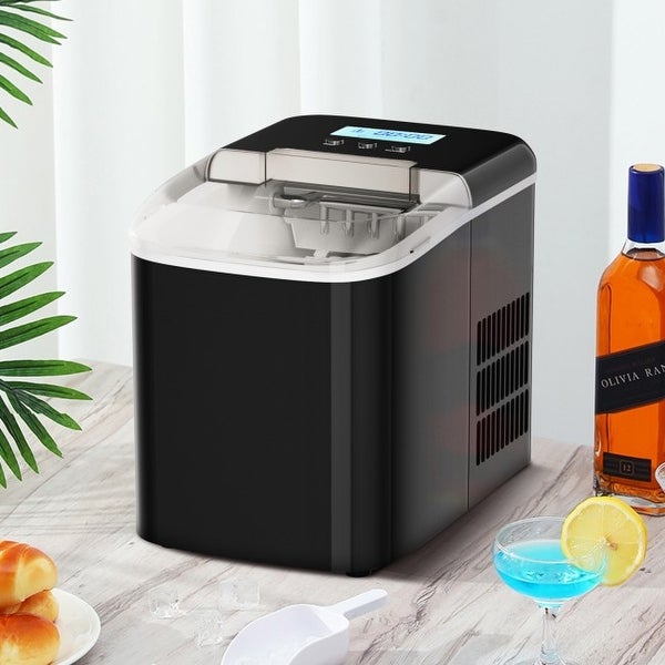 26 lbs Countertop LCD Display Ice Maker with Ice Scoop - 14.5