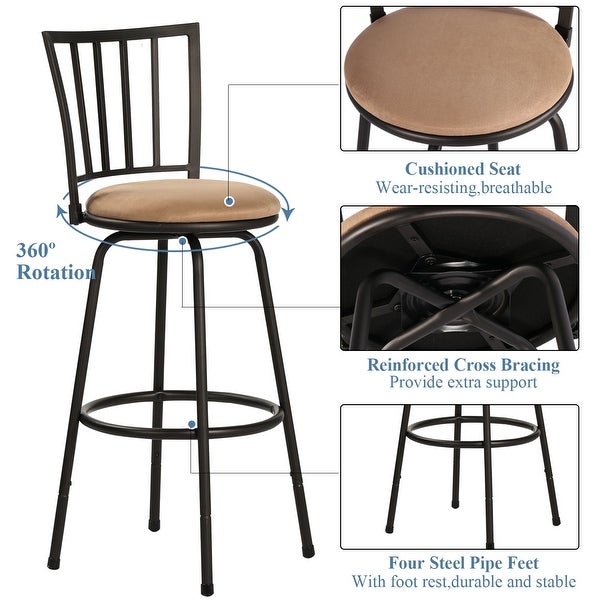 Bar Stools Adjustable Height Swivel Seat， Straight Backrest， Set of 2