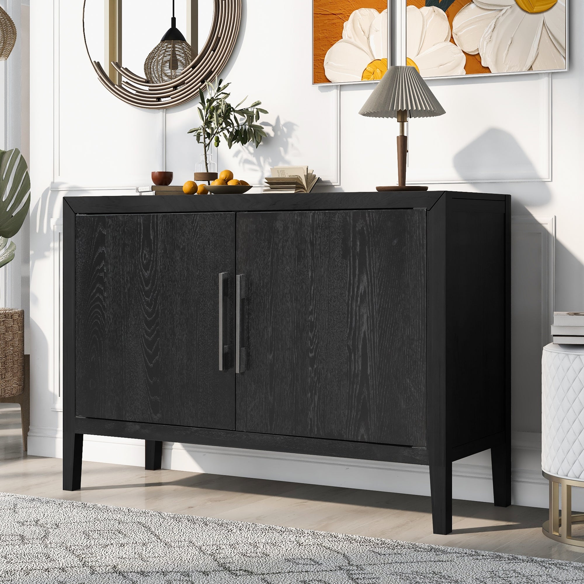 Wooden Storage Cabinet Sideboard with 2 Metal handles and 2 Doors