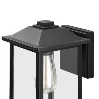 PRIVATE BRAND UNBRANDED 1-Light 12 in. Black Hardwired Transitional Outdoor Wall Lantern Sconce with Clear Glass W2235-21