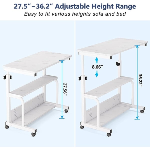 Portable Desk with Wheels， Height Adjustable Rolling Side Table for Bedside Sofa Couch