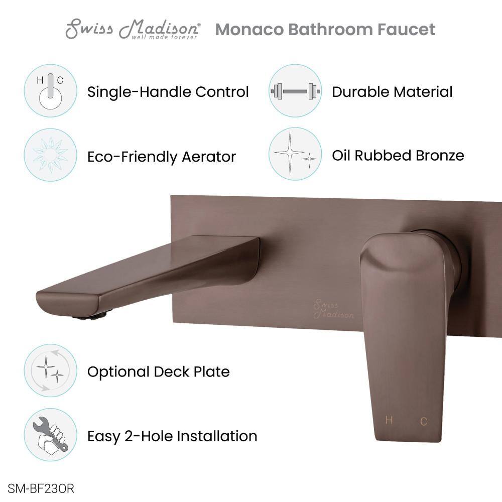 Swiss Madison Monaco Single-Handle Wall Mounted Bathroom Faucet in Oil Rubbed Bronze SM-BF23OR