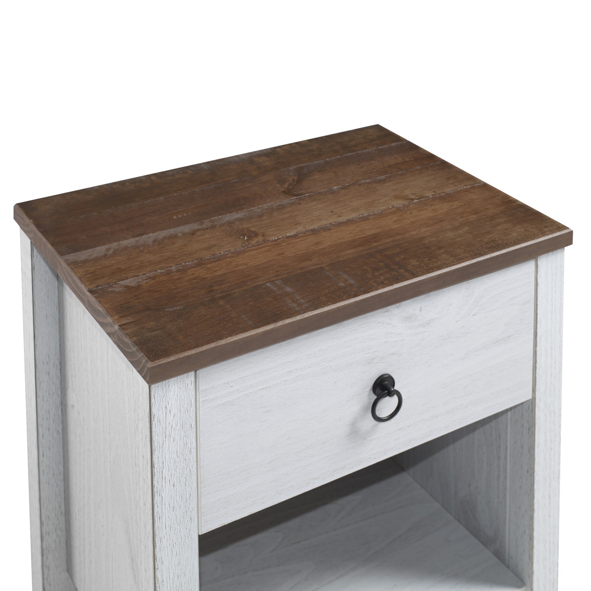 Anson Single Drawer Nightstand, Rustic White and Brown