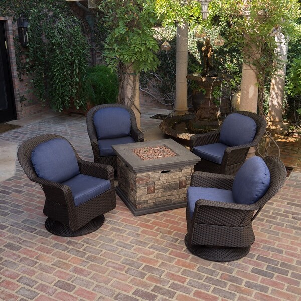 Alhambra Wicker 5piece Outdoor Club Chairs and Firepit Set by Christopher Knight Home