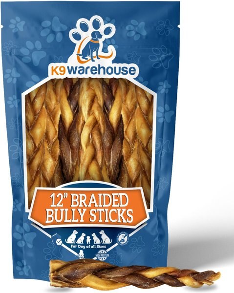 K9warehouse Braided 12-inch Bully Sticks Dog Treats