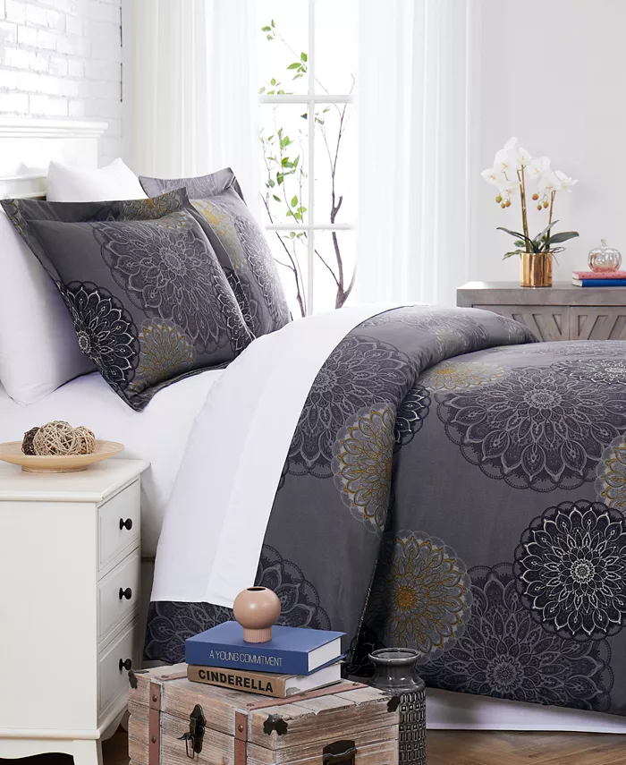 Southshore Fine Linens Midnight Floral Down Alternative 3 Piece Comforter and Sham Set， Twin