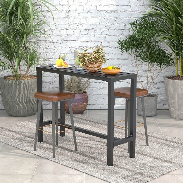 Costway Outdoor Metal Bar Table Patio Rectangular Counter Height Dining Table Black