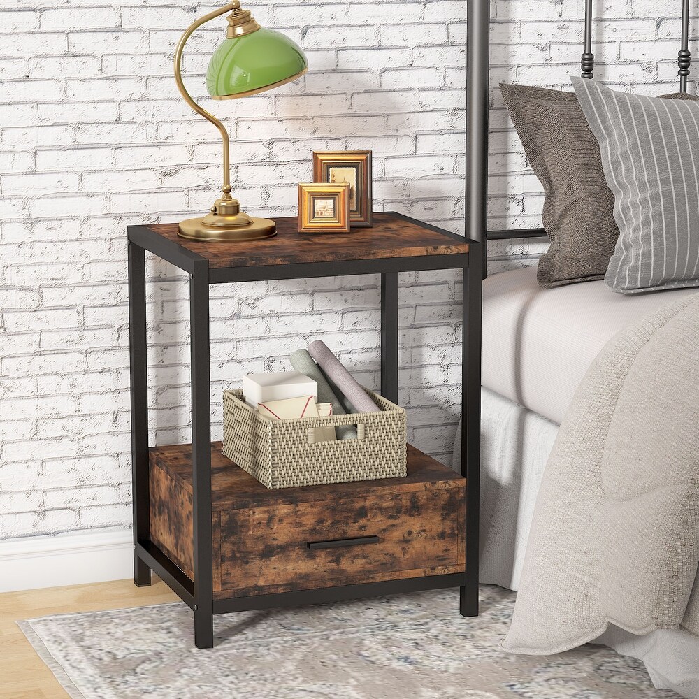 Tribesigns Modern Nightstands with drawers and open shelf 25 inch Tall End Table