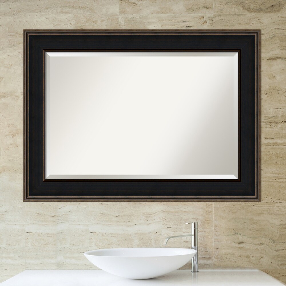 Beveled Wood Bathroom Wall Mirror   Mezzanine Espresso Frame   Outer Size: 44 x 32 in