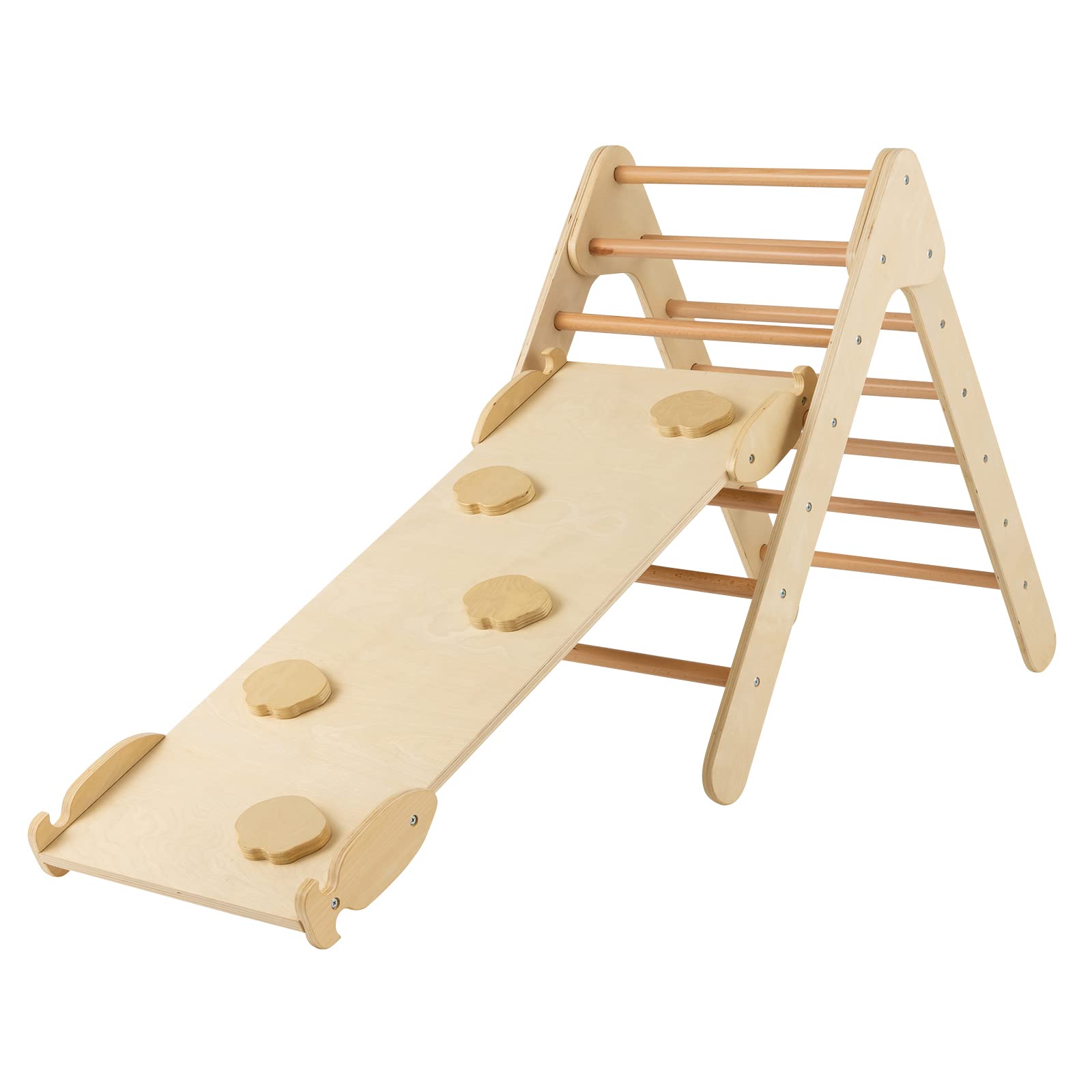 Costzon Wooden Climbing Toys for Toddlers, 3 in 1 Montessori Triangle Climber with Adjustable Angle Ramp for Climb & Slide