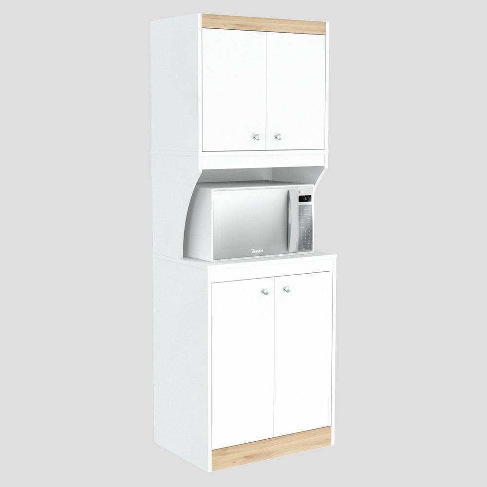 inval america LLC Galley Ready to Assemble 23.6 in. W x 16.9 in. D x 67 in. H Microwave Storage Utility Cabinet in White and Vienes Oak AL-3513