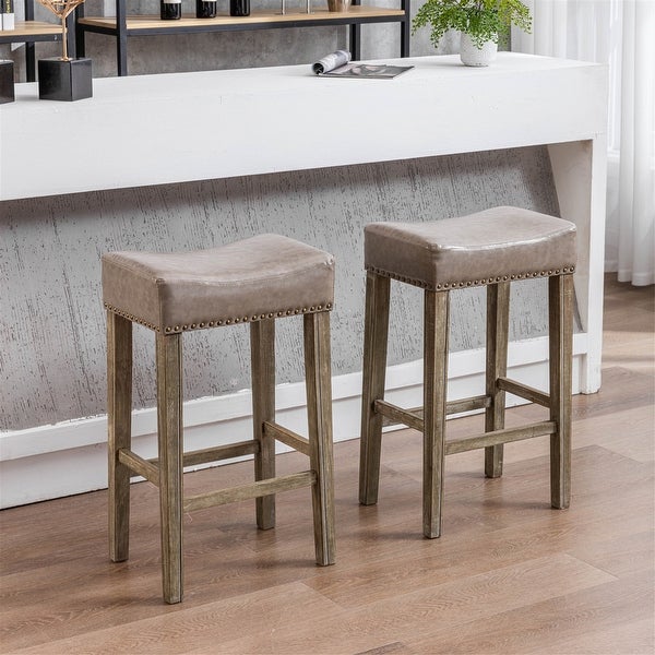 Set of 2 Counter Height Faux Leather Backless Bar Stools