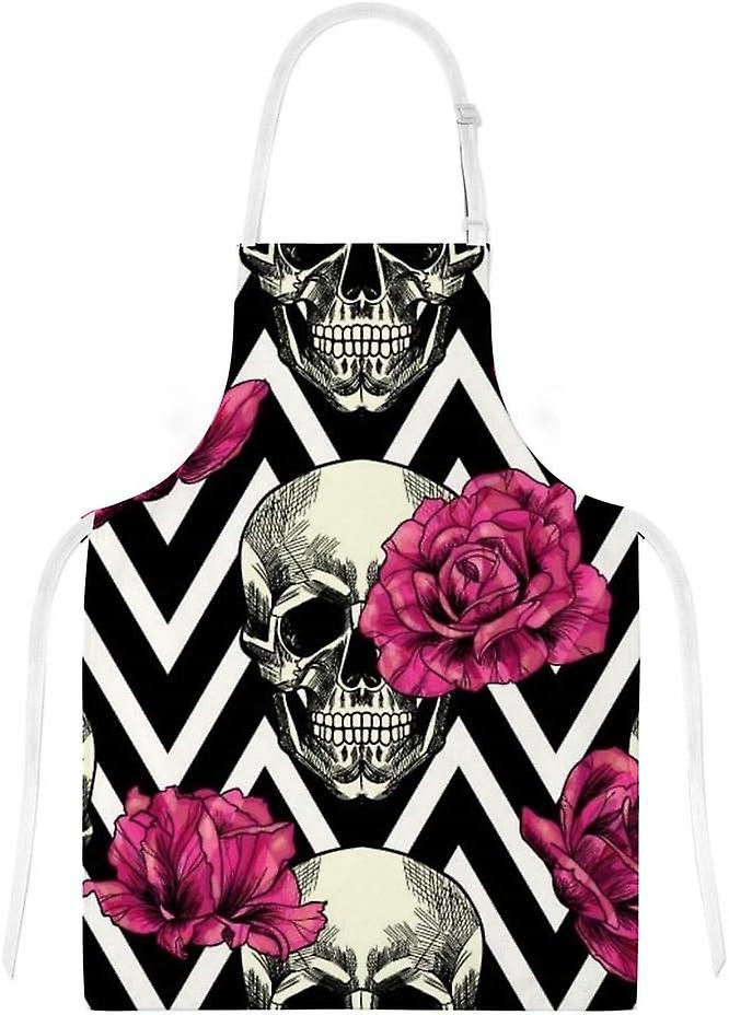 Insulation Kitchen Oven Mitts Potholder Apron 3pcs Set Skull And Pink Roses Non Slip Heat Resistant Gloves For Baking Cooking Bbq