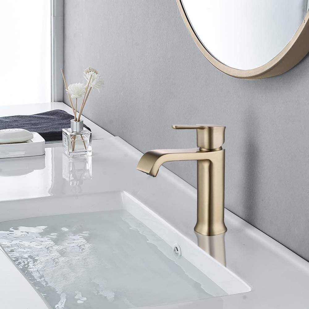 PROOX Single Handle Single Hole Bathroom Faucet with Brass Deckplate and Drain Assembly in Brushed Gold PRAA311BG