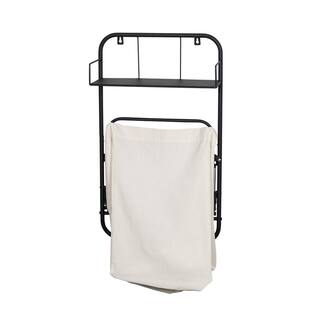 Honey-Can-Do 55 in. H x 18 in. W x 15 in. D 2-Tier Steel Collapsible Wall or Over-the-Door Clothes Hamper and Laundry Shelf in Black HMP-09788