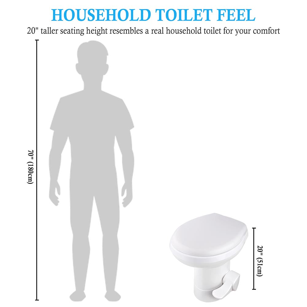 Yescom Foot Flush RV Gravity Flush Toilet High Profile HDPE Travel