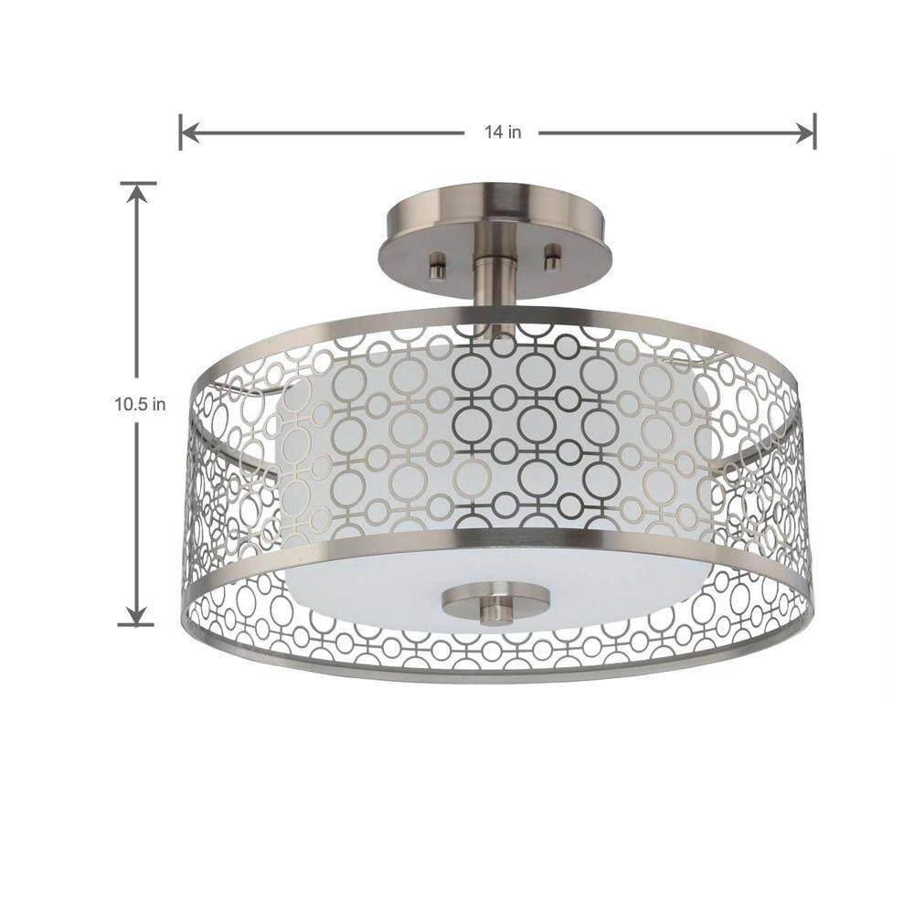 Hampton Bay Toberon 14 in. 1-Light Brushed Nickel LED Semi-Flush Mount with Etched Parchment Glass Shade 7914HBBNDI