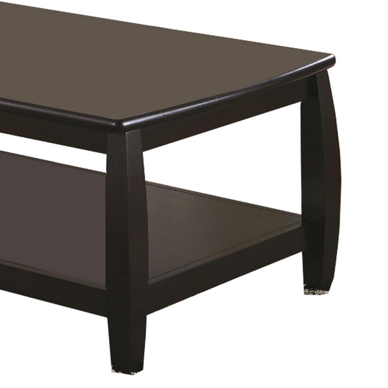 Contemporary Style Wooden Coffee Table With Slightly Rounded Shape， Dark Brown