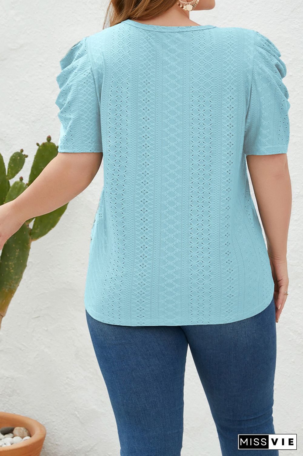 Eyelet Smocked Sleeves Plus Size Top