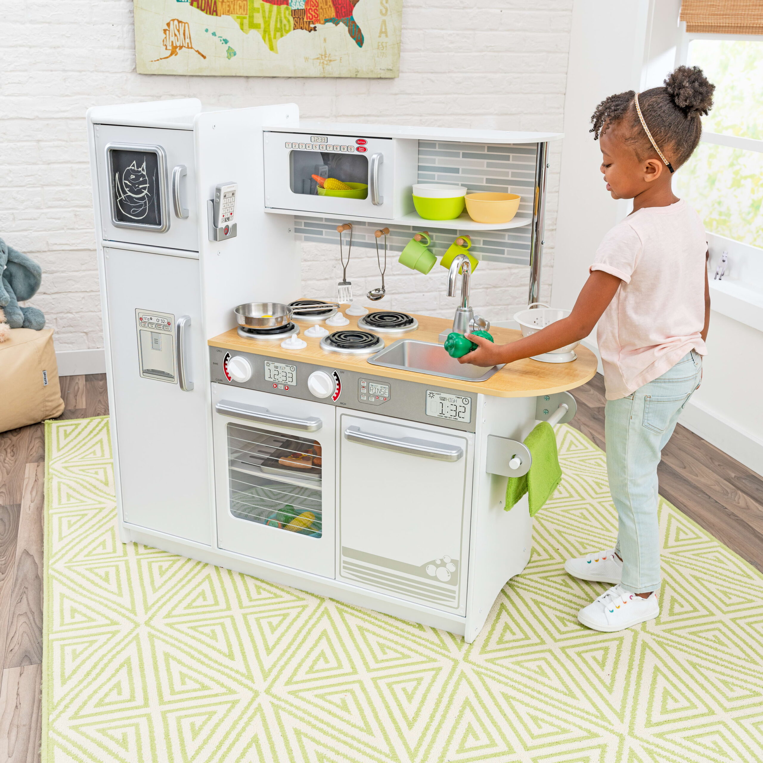 KidKraft Uptown White Wooden Play Kitchen with Play Phone and Chalkboard