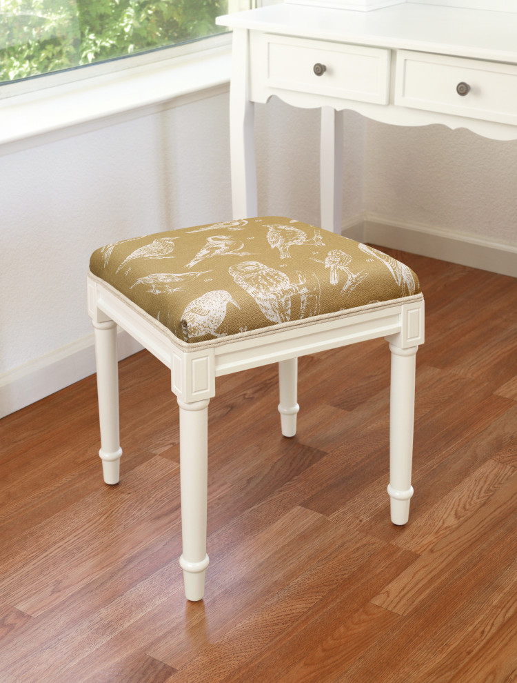 Bird Watch Tan  Linen Upholstered Vanity Stool   Rustic   Vanity Stools And Benches   by 123 Creations  Houzz