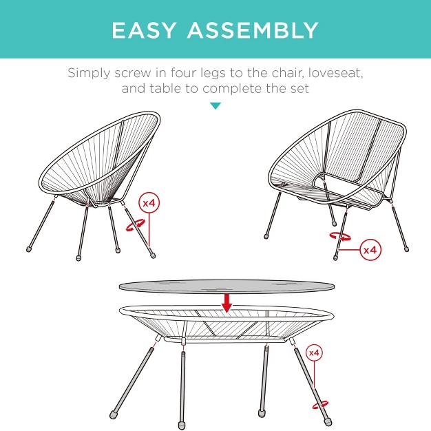 Best Choice Products 4 piece All weather Acapulco style Conversation Set Outdoor Patio Furniture W Glass Top Table