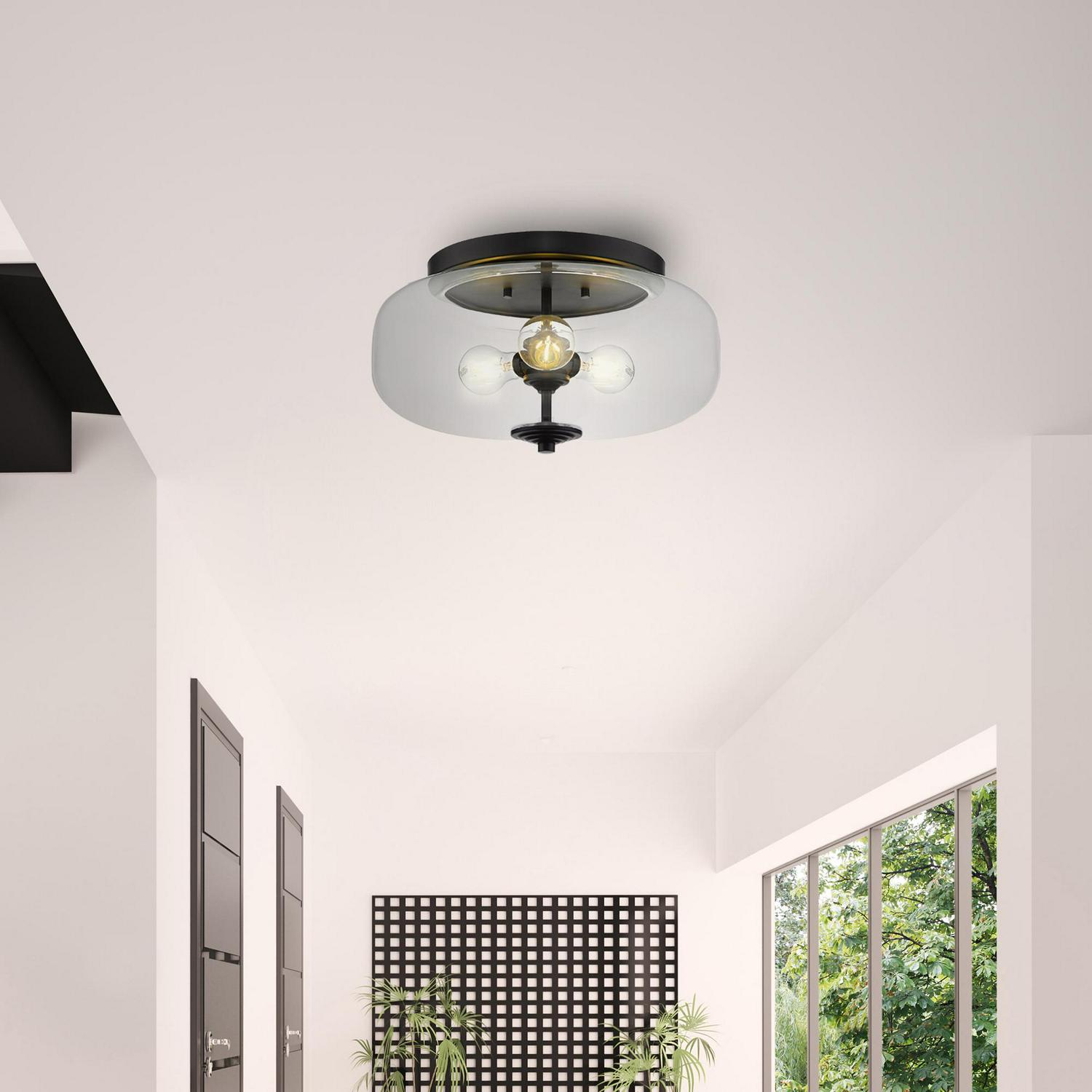 Ove Decors Glam 3-Light Ceiling Hanging Flush Mount Light， Black