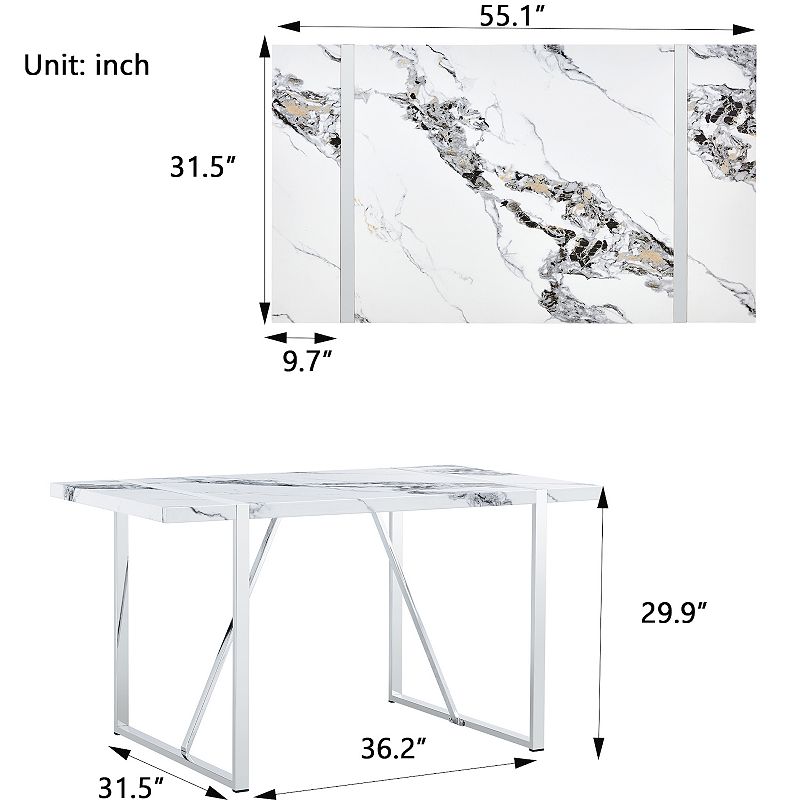 Merax Modern Dining Table，55 Inch Faux Marble Kitchen Table