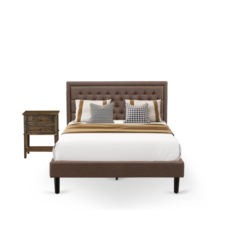 East West Furniture Queen Size Bed Set  Bed Frame Brown Headboard with Small Nightstand   Black Finish Legs((End Table Options)