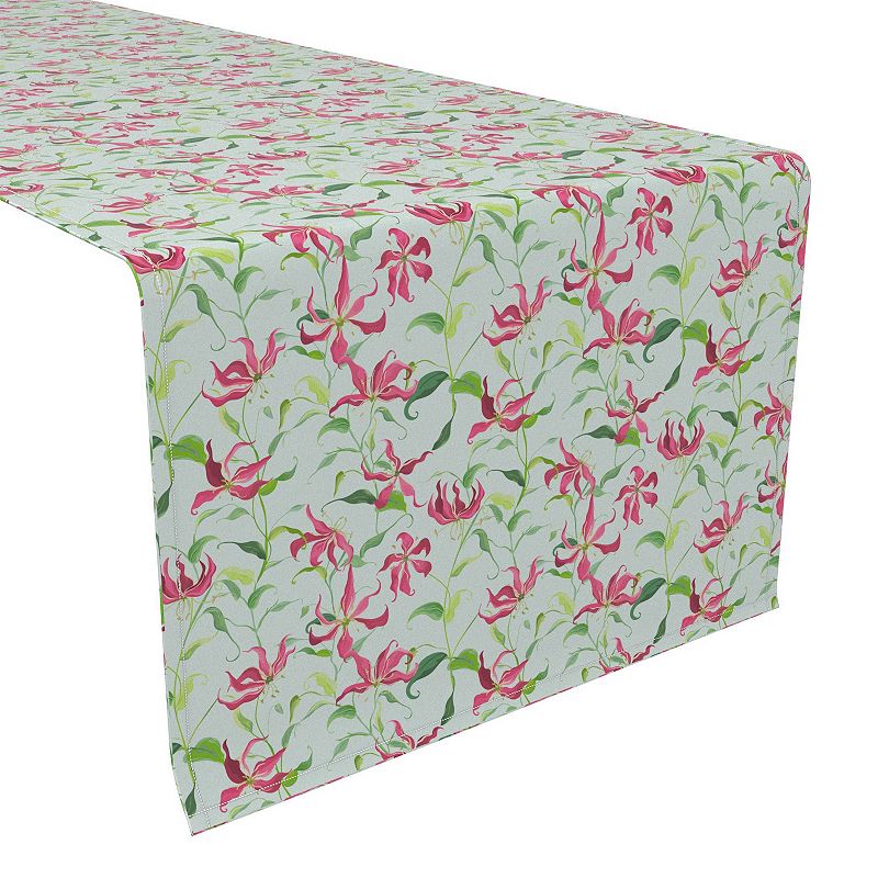 Table Runner， 100% Polyester， 12x72， Fire Lily Flowers and Leaves