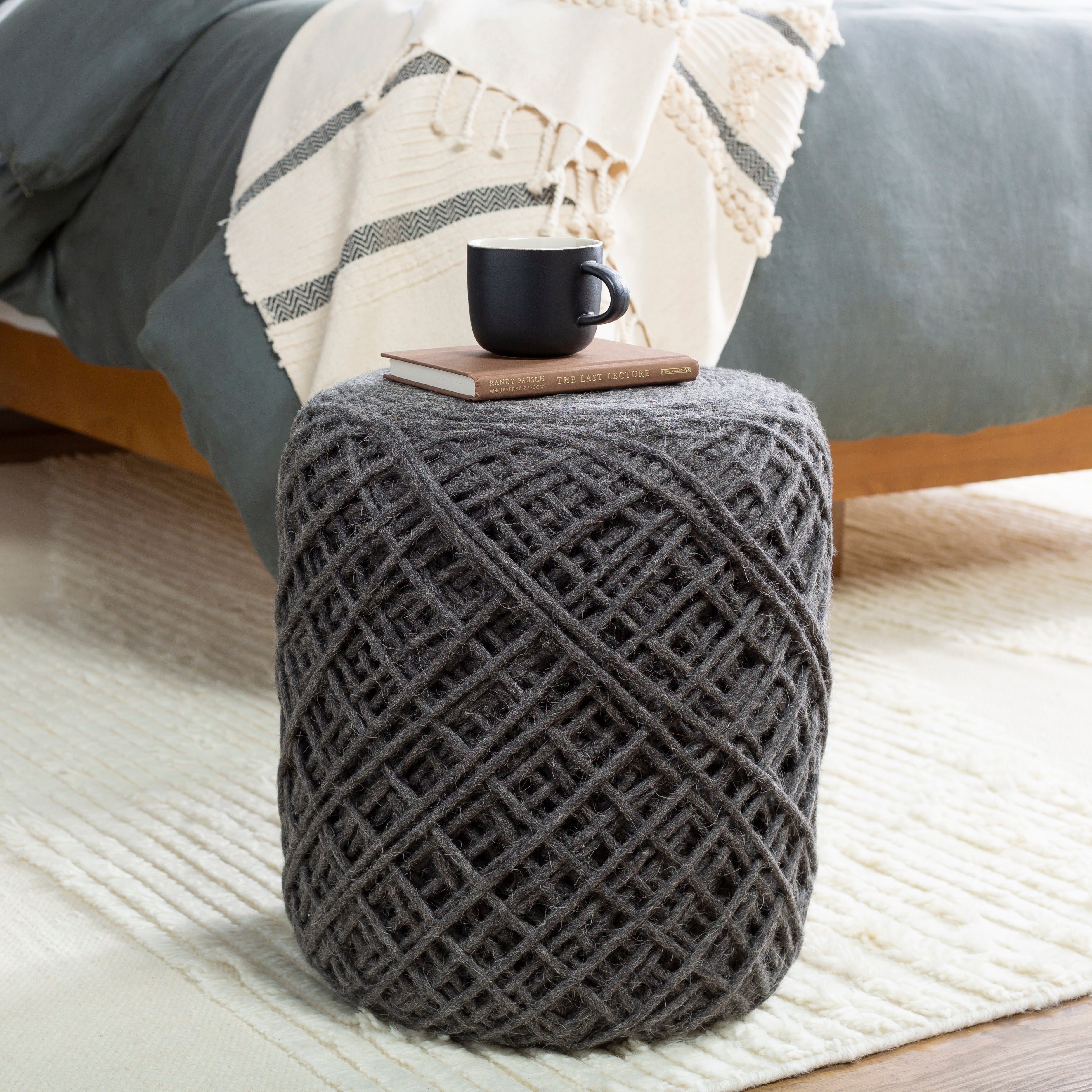 Xena Hand Woven Pouf in Black