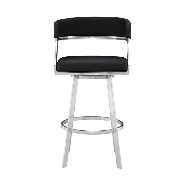 Armen Living Saturn Contemporary Barstool in Brushed Stainless Steel Finish and Black Faux Leather