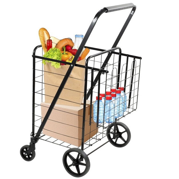 Mount it Rolling Utility Shopping Cart For Groceries And Other Supplies Portable Grocery Cart With Double Baskets And Dual Swiveling Wheels