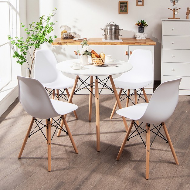 Costway Dining Table Set Modern 5 Pcs For 4 Round Dining Room Table Set W solid Wood Leg