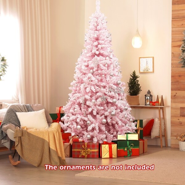 Gymax 7.5FT PreLit Hinged Artificial Snow Christmas Tree Decor Tree