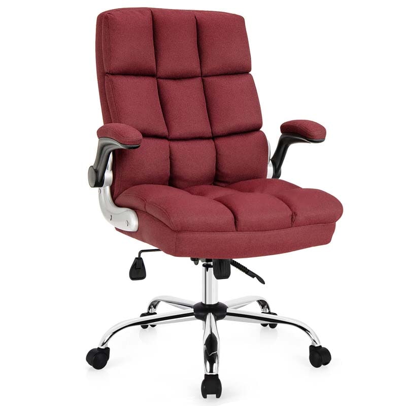 Linen Fabric Thick Padding Big & Tall Executive Office Chair with Flip-up Armrest, Swivel High Back Computer Desk Chair