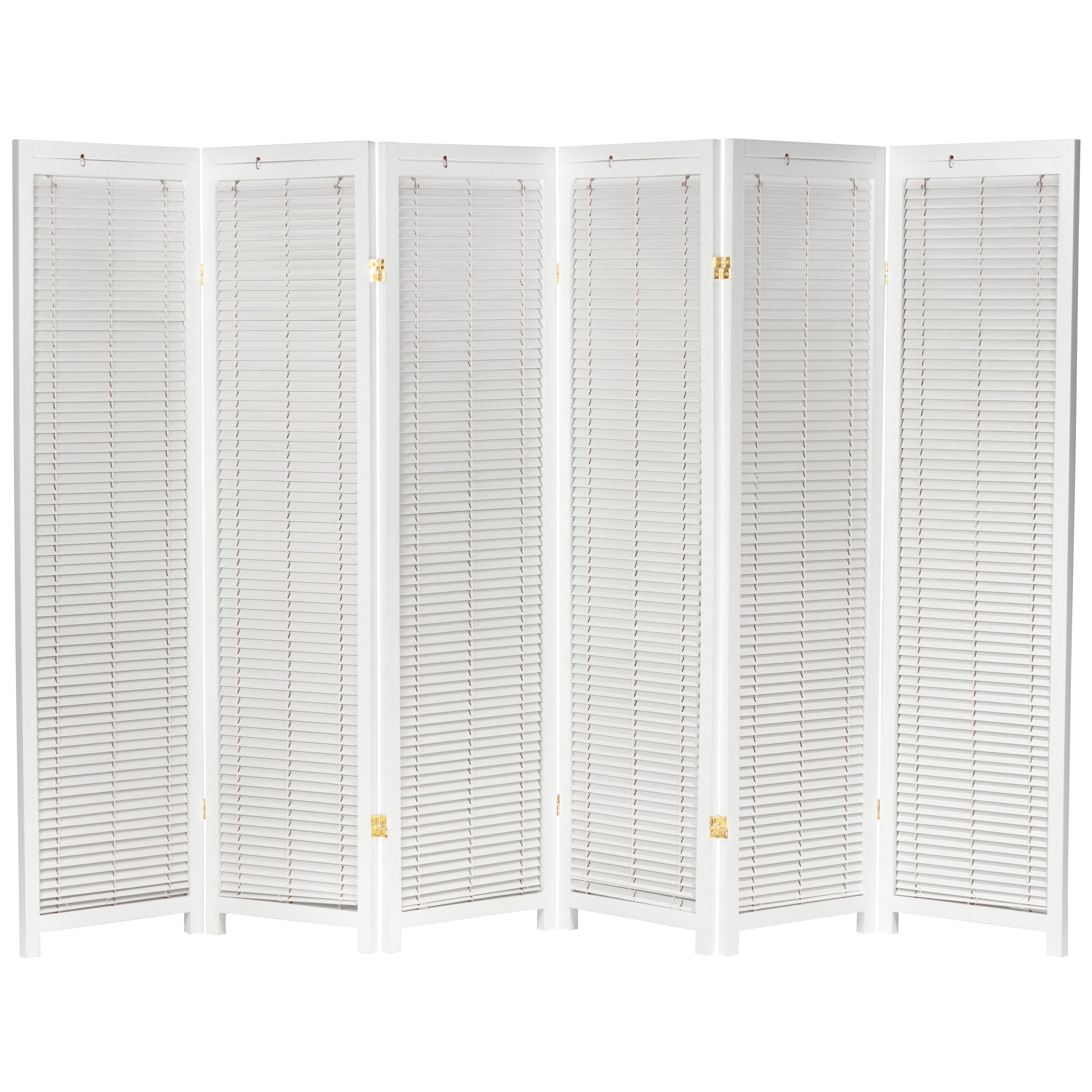 Oriental Furniture 6 ft. Tall Adjustable Shutter Room Divider White - 6 Panel