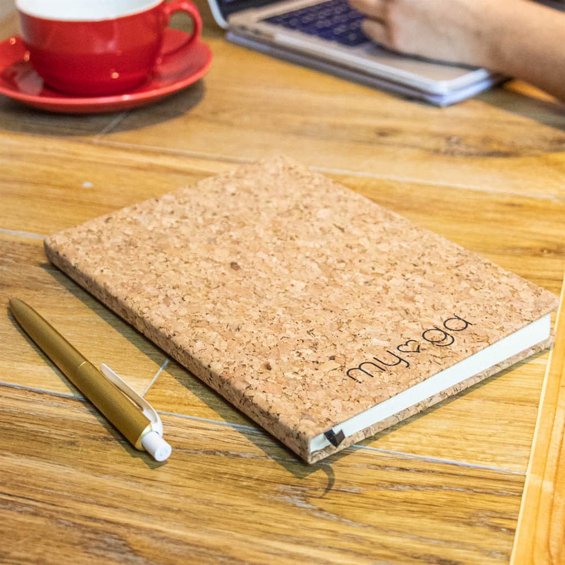 Myga Notebook - Cork Hard Cover A5 Note Pad Diary with Page Divider and Lined Paper for Home and Office - Eco-friendly