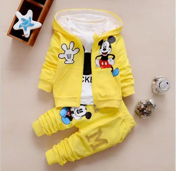 Baby Girls Boys Mickey Minnie Clothing Sets Spring Autumn Kids Outfits Hoodie+T-shirt+Pants Tracksuit Children Sport Suit