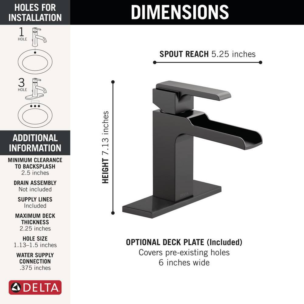 Delta Ara Single Hole Single-Handle Bathroom Faucet Channel Spout in Matte Black 568LF-BLLPU