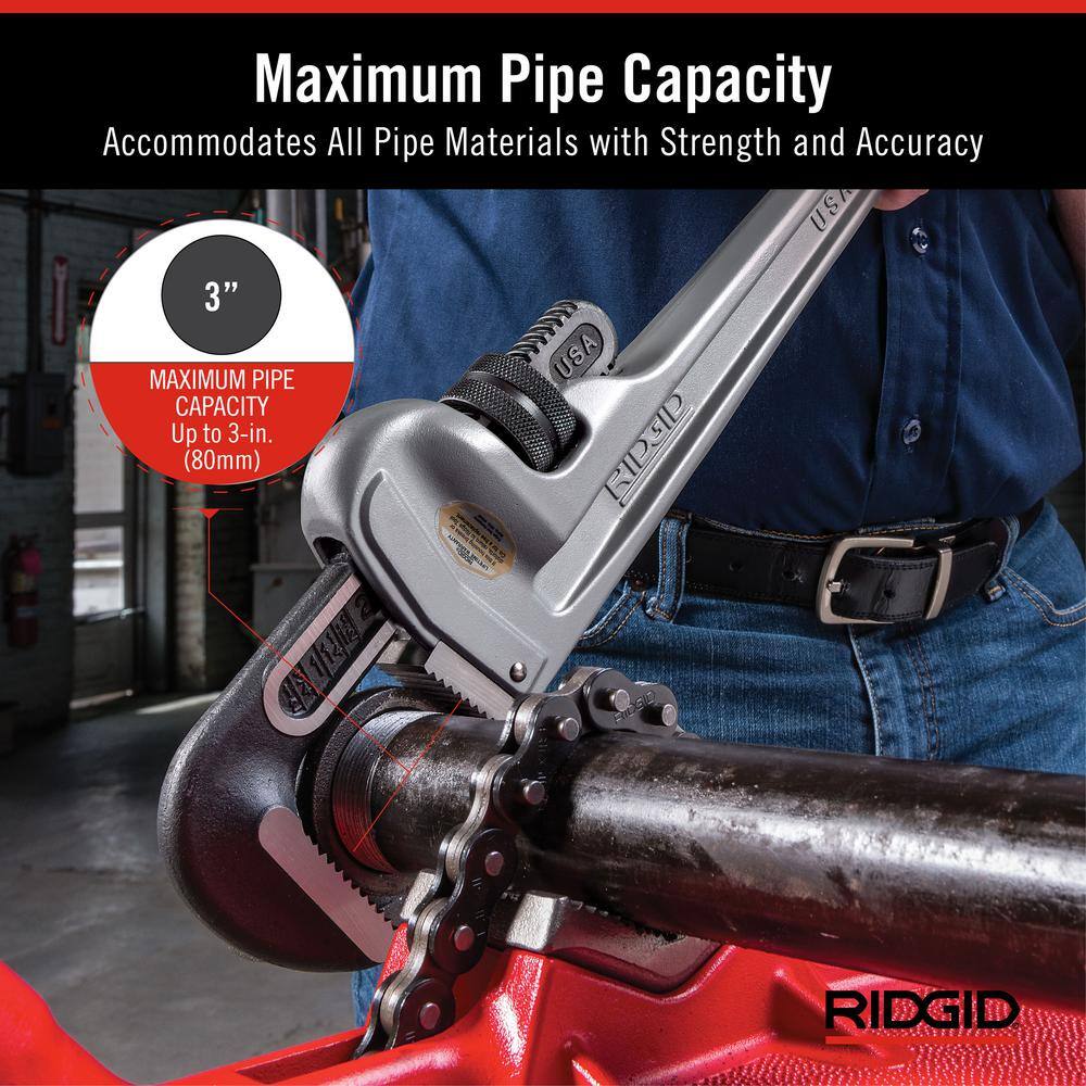 RIDGID 24 in. Aluminum Straight Pipe Wrench for Plumbing Sturdy Plumbing Pipe Tool with Self Cleaning Threads and Hook Jaws 31105