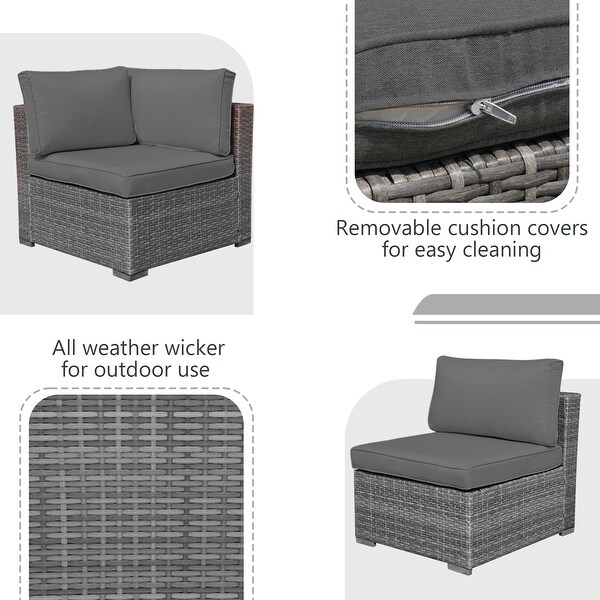 Outdoor 3 pcs Wicker Sectional Corner Sofa and Armless Sofa