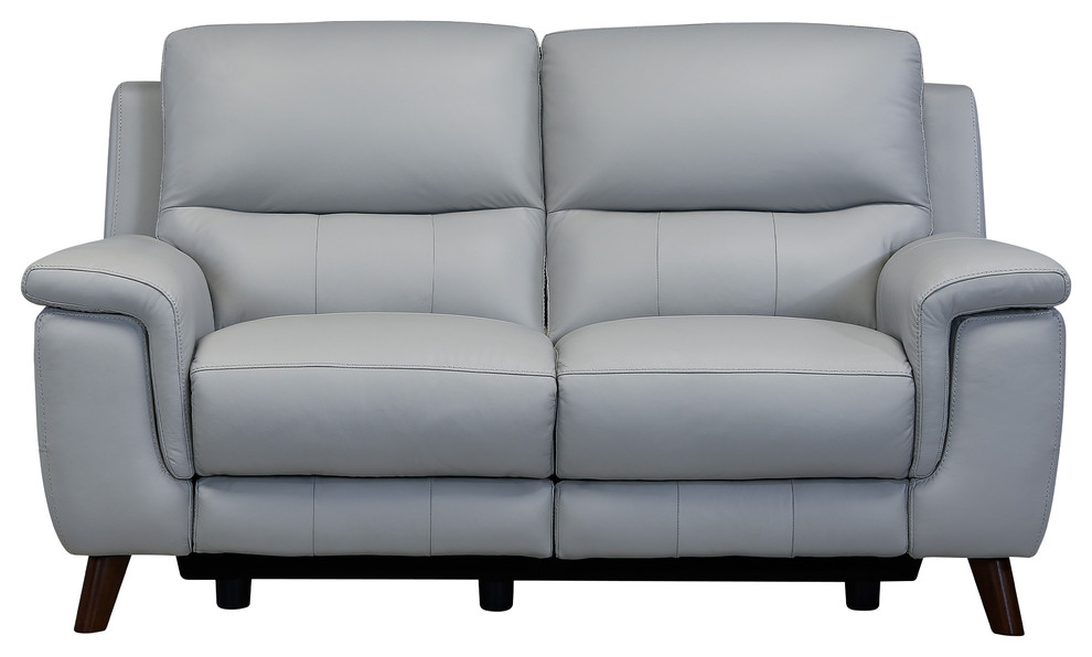 Lizette Loveseat  Dark Brown Wood Finish and Dove Gray Genuine Leather   Midcentury   Loveseats   by Homesquare  Houzz