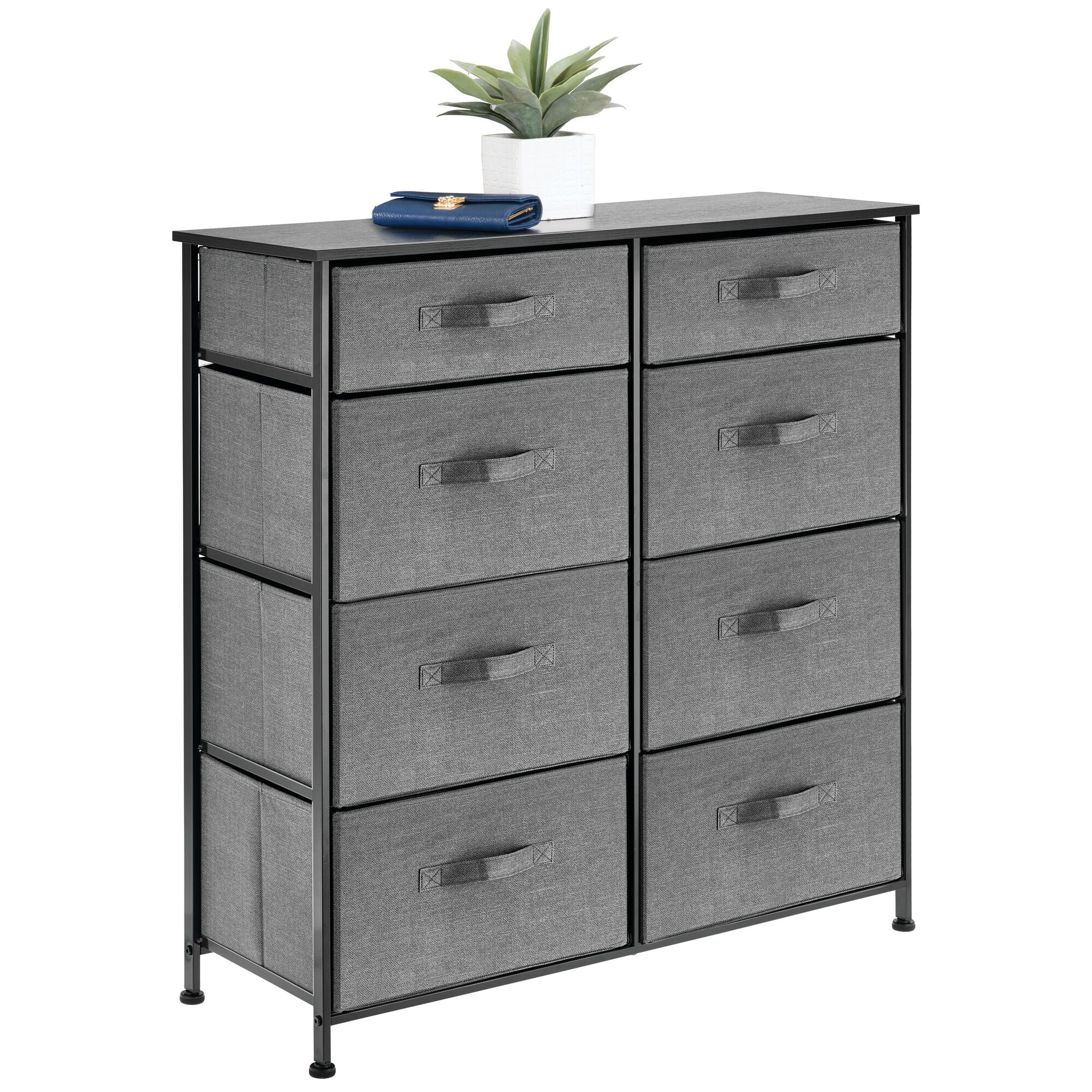 mDesign Tall Steel Frame/Wood Top Storage Dresser Furniture Unit with 8 Slim Removable Fabric Drawers, Large Bureau Organizer for Bedroom, Living Room, Closet - Lido Collection, Charcoal Gray