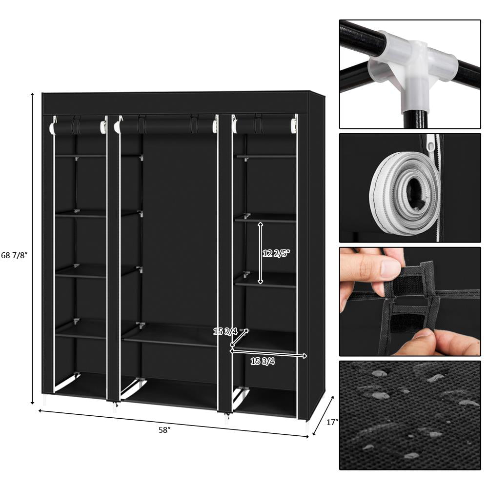 UBesGoo Portable Closet Organizer Wardrobe Storage Clothes Organizer with 12 Shelves, Black