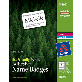 Avery Ecofriendly Adhesive Name Badges, 2 1/3"" X 3 3/8"", 80/Pk