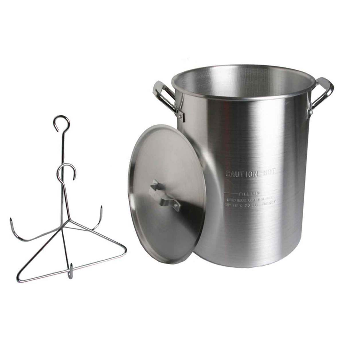 KingKooker 30 Quart Aluminum Turkey Pot with Rack  Hook  Silver 30qt