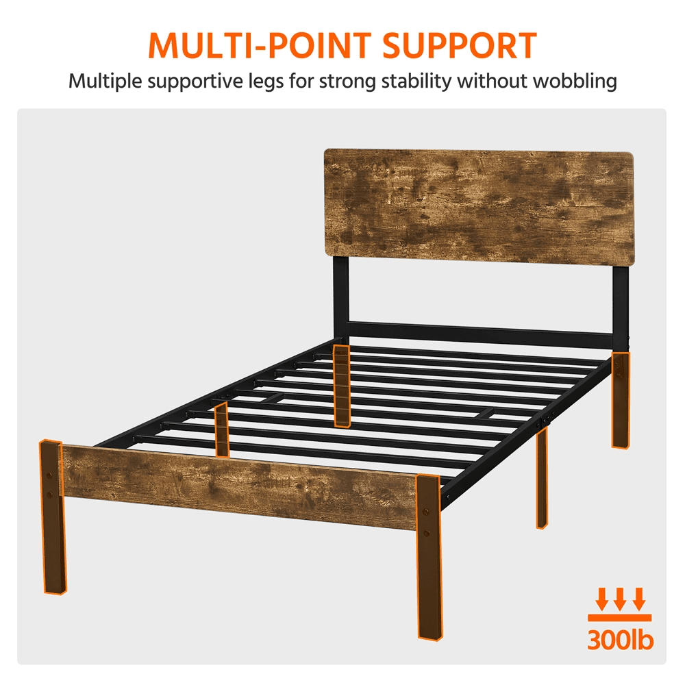 Topeakmart Platform Metal Twin Bed Frame with Wooden Headboard & Footboard