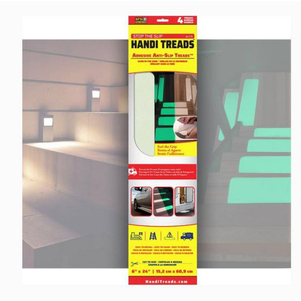 Handi Treads 6 in. x24 in. GritTreads Adhesive Treads Bright Glow (4-Pack) HTTG0624LP4