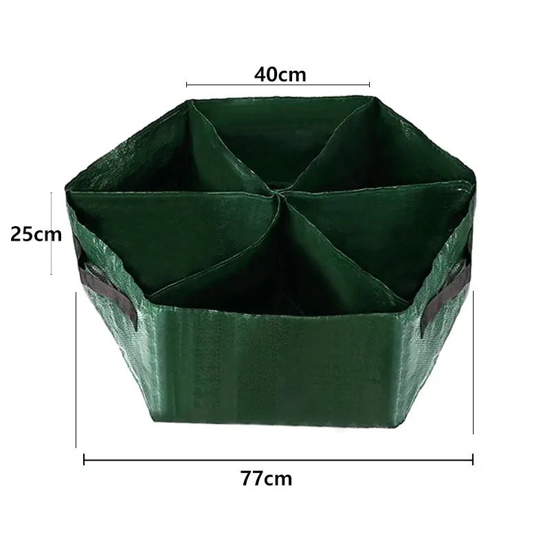 27 Gallon Wear Resistant Foldable Reusable Garden Planter Bed Grow Bags with Sturdy 6 Divided Grids Handles and Drainage Holes